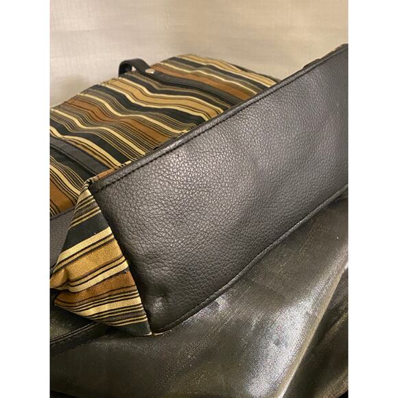 Longaberger Canvas Leather Small Tote / Purse 9 X 11 in. Brown Tan Black Stripes - Picture 11 of 13